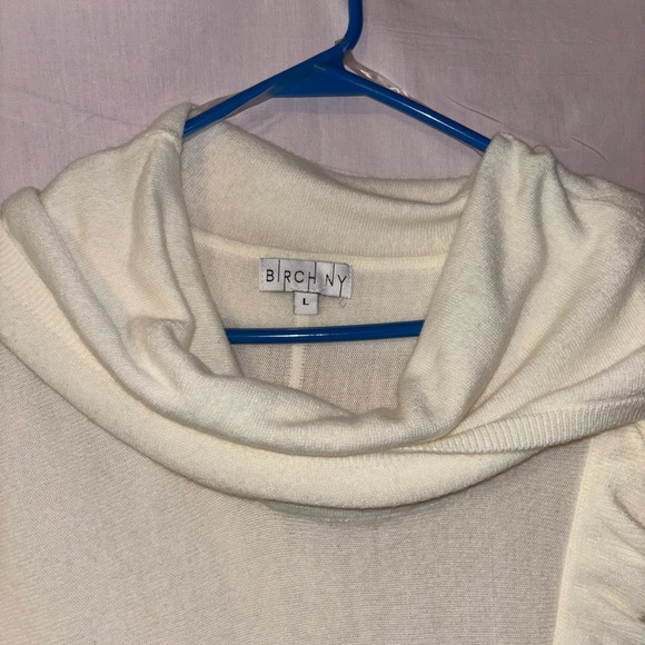 Cream Cowl Neck Sweater with Asymmetrical Ruffle - Picture 2 of 13